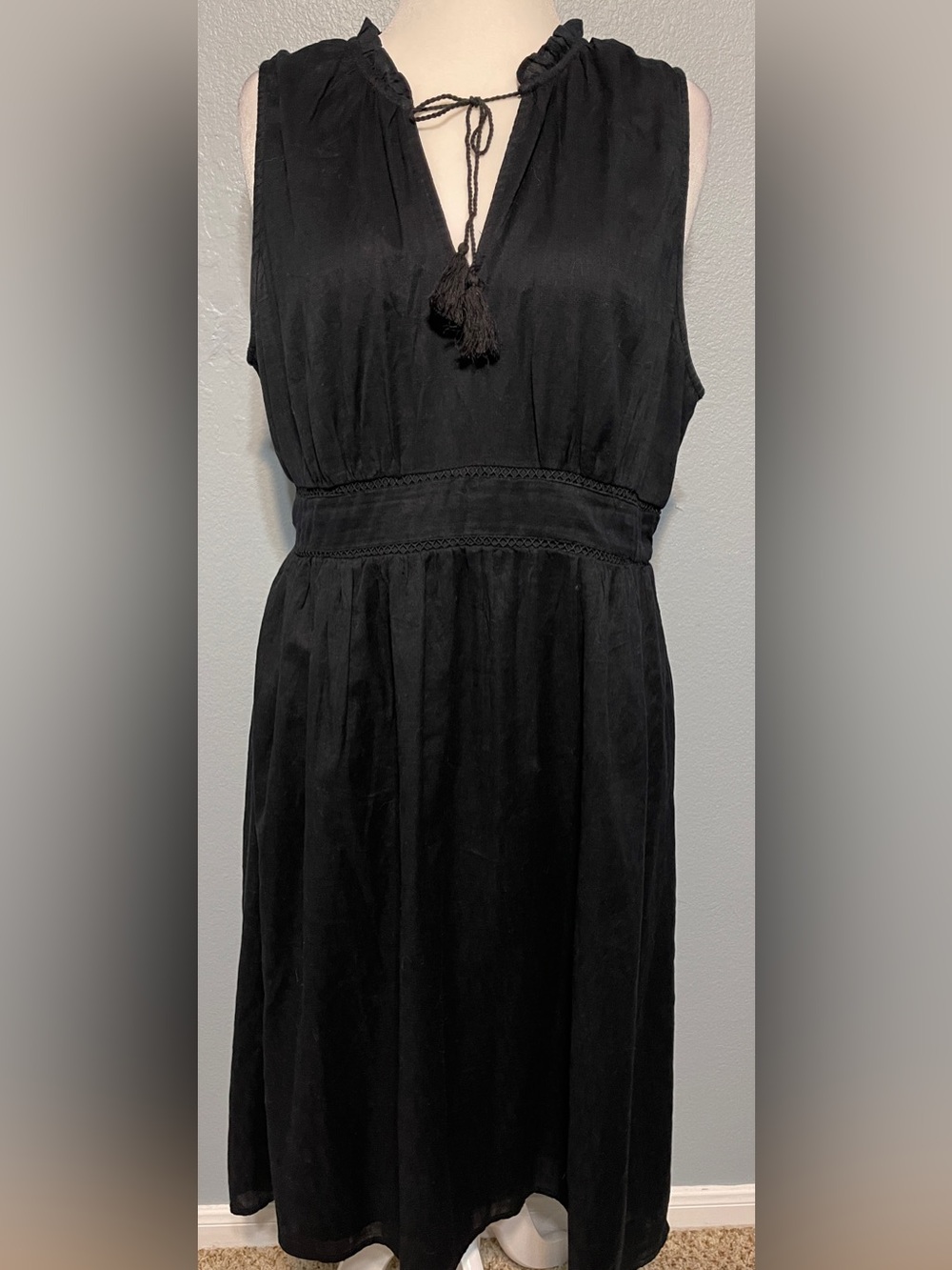 Old Navy Black Tassel Tie Boho Midi Dress Sleeveless Empire Waist Beach XL